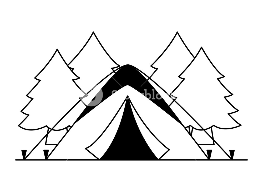 1000x733 Tent And Forest Trees Camping Summer Vector Illustration Royalty