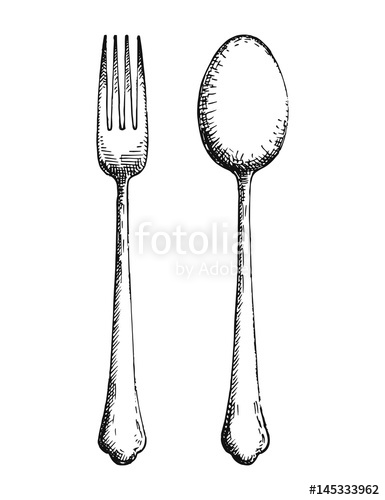 385x500 Fork And Spoon Hand Drawing Vector Stock Image And Royalty Free