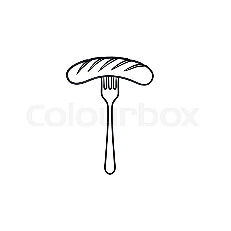 800x800 Grilled Sausage On Fork Hand Drawn Stock Vector Colourbox