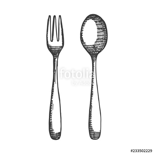 500x500 Small Cutlery Fork And Spoon Sketch Isolated Drawing Vector