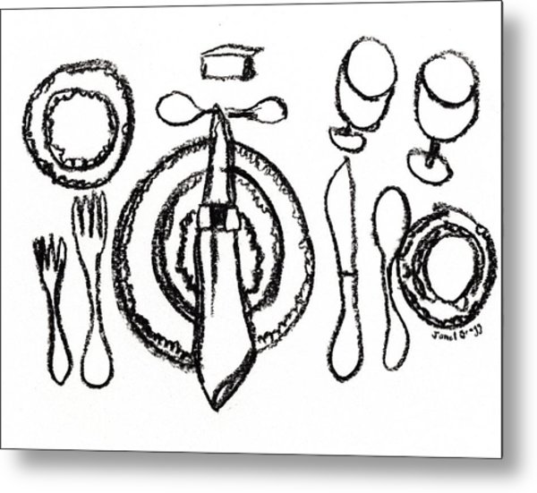 600x551 Formal Place Setting In Charcoal Drawing