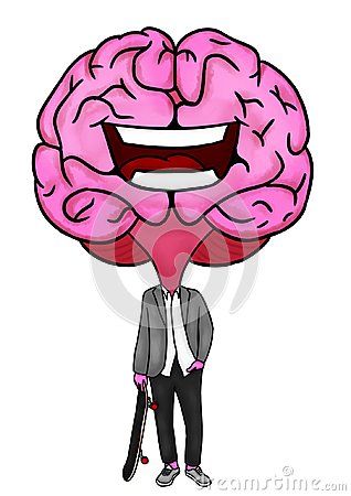 318x450 Hand Drawn Of Formal Cartoon Character Brain With Skateboard