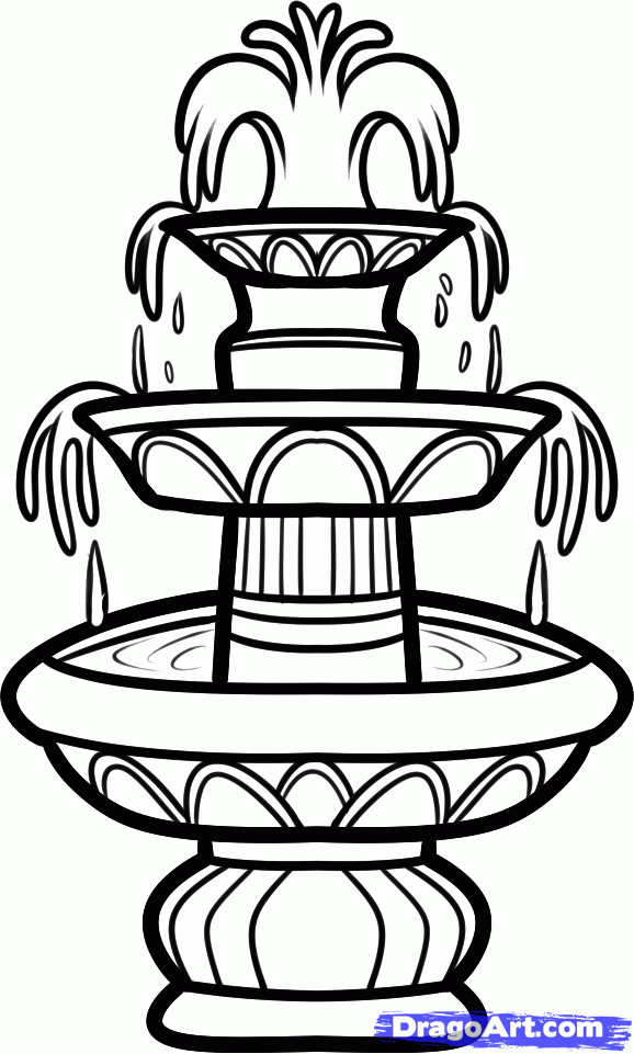 578x961 How To Draw A Fountain, Water Fountain, Step