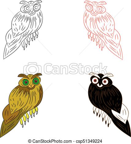428x470 Owl Silhouette Drawing In Four Copies, On A White Background Vector