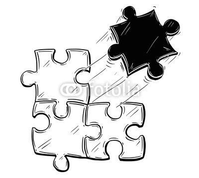 400x358 Vector Artistic Pen And Ink Drawing Illustration Of Four Jigsaw