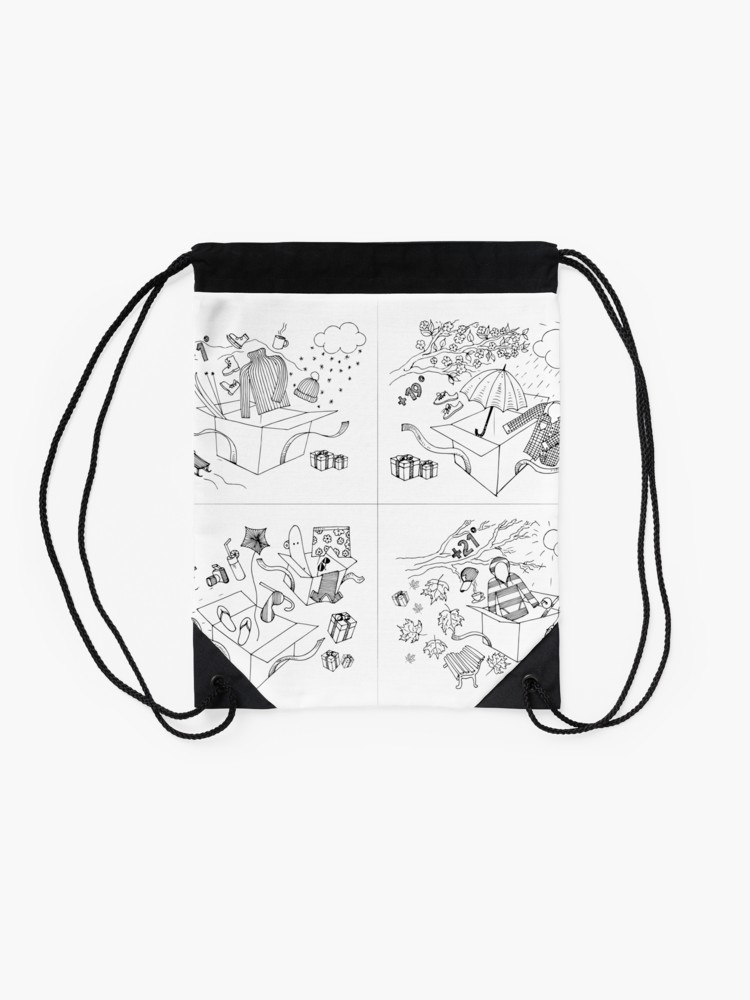 750x1000 Hand Drawing Four Seasons Drawstring Bag