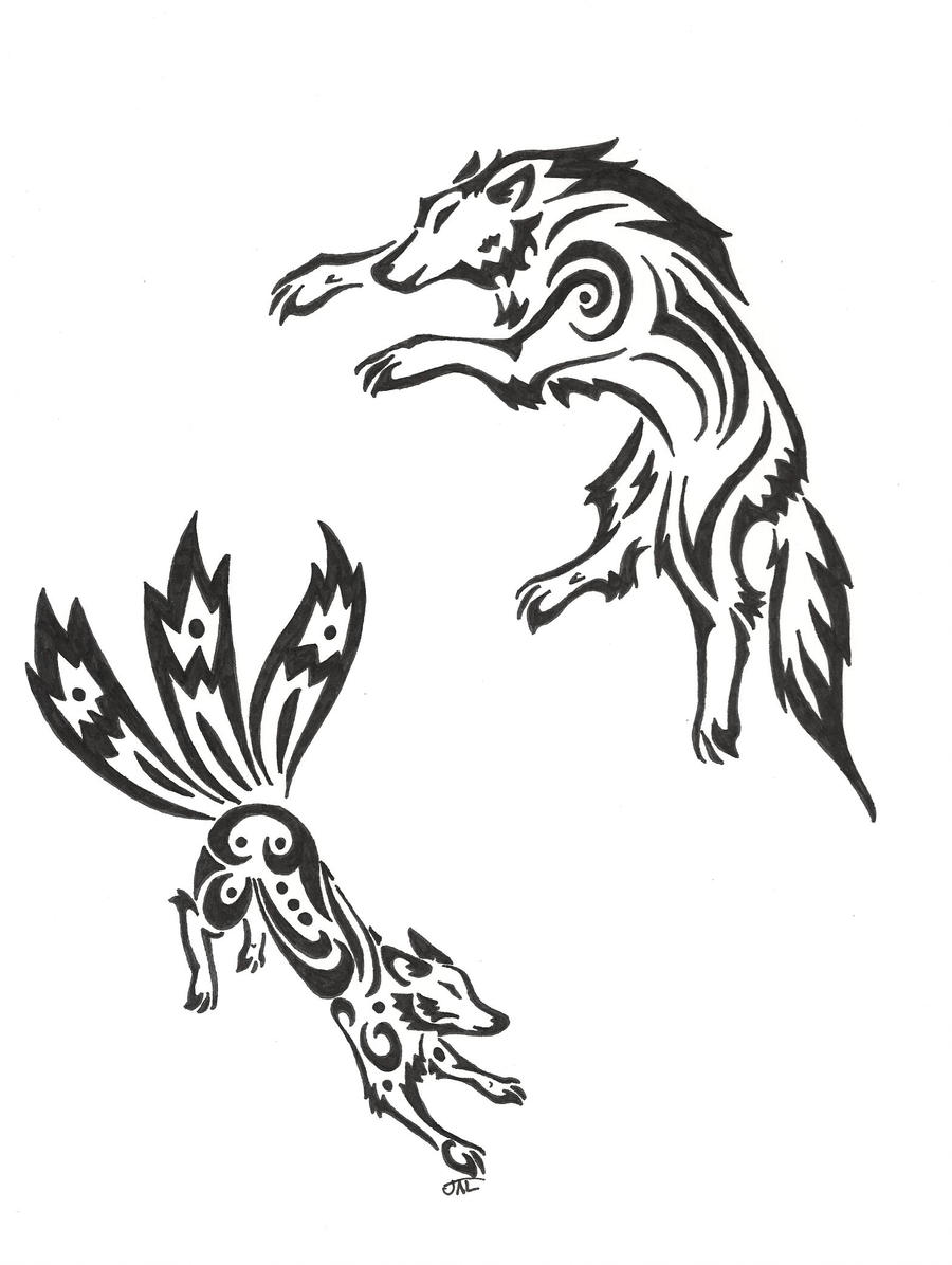 900x1196 Fox And Wolf Tribal
