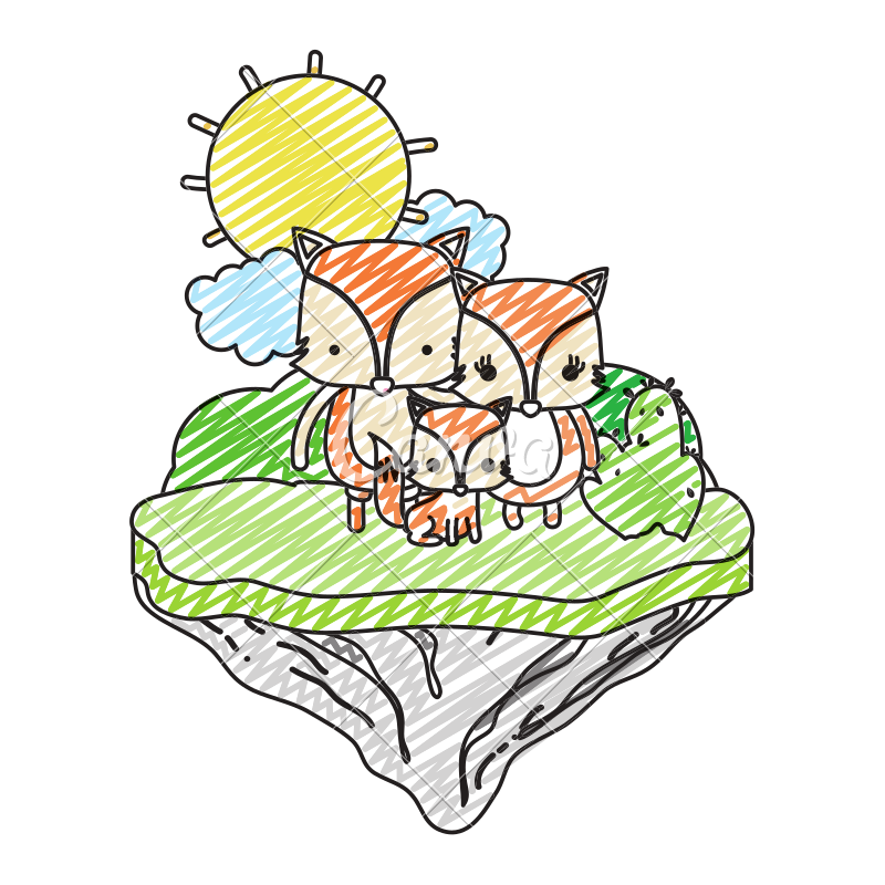 800x800 Doodle Family Fox Animal In The Float Island