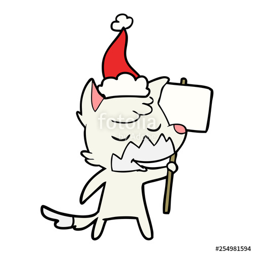 500x500 Friendly Line Drawing Of A Fox Wearing Santa Hat Stock Image