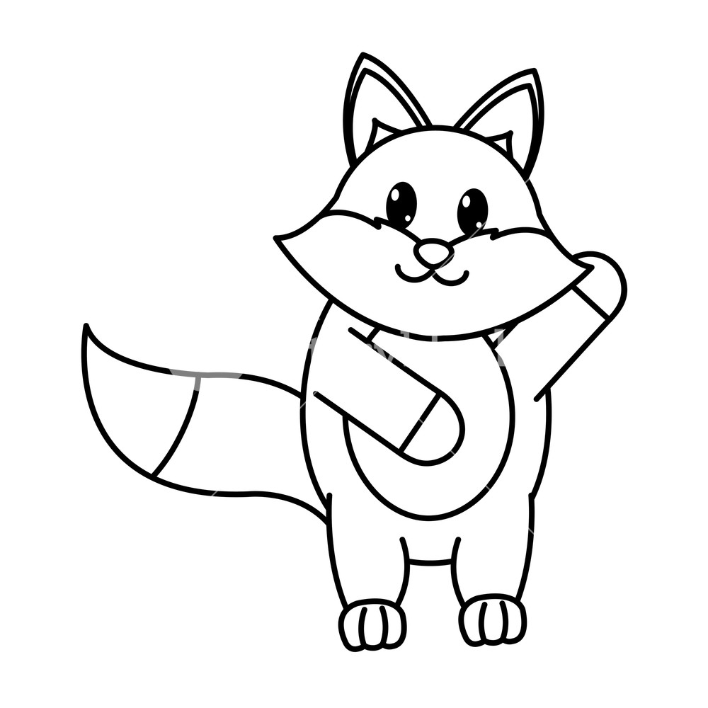 1000x1000 Line Adorable Fox Wild Animal With Hand Up Vector Illustration