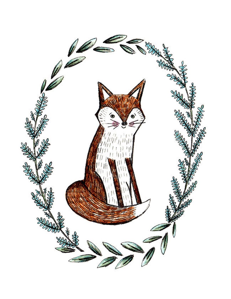 794x1024 Friendly Fox Print With Mat Etsy