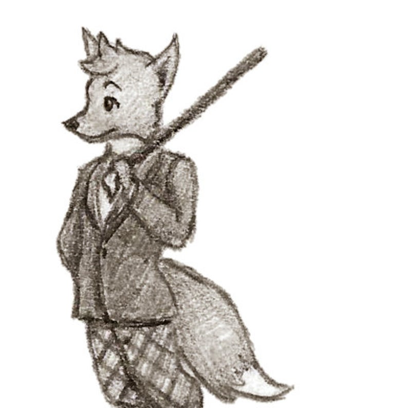 794x794 Steampunk Victorian Fox Children Pencil Sketch Original Card Etsy