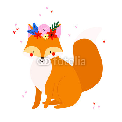 400x400 Cute Vector Drawing Of A Fox With Flowers Lovely Illustration