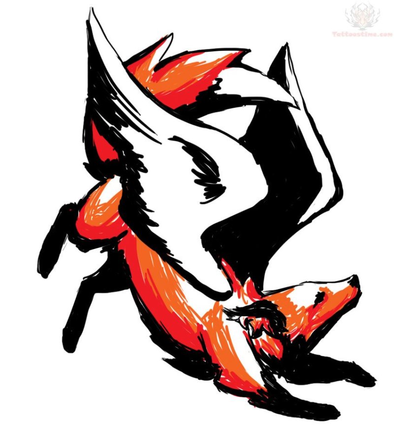 800x889 Angel Winged Fox Tattoo Design