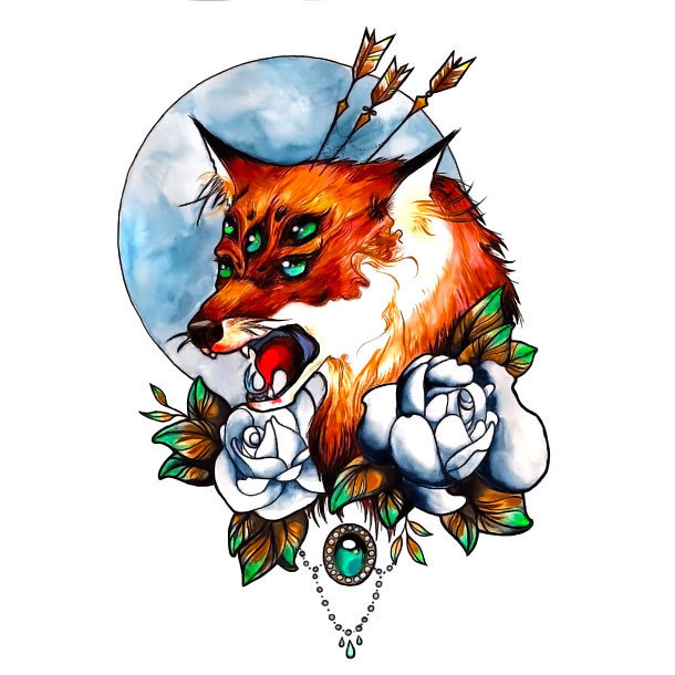 610x610 Psychedelic Fox Tattoo Design