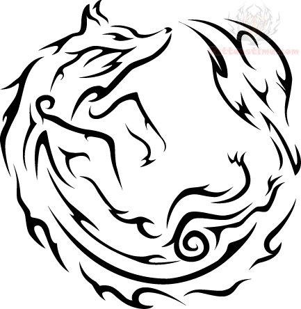 433x444 Tribal Circle Fox Tattoo Design