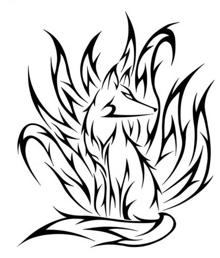 766x901 Tribal Kitsune Fox Tattoo Design