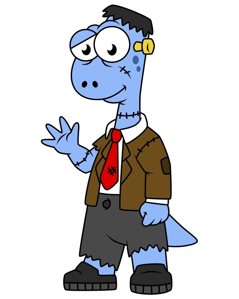 800x1000 Cartoon Illustration Of A Brontosaur Dressed Up As Frankenstein