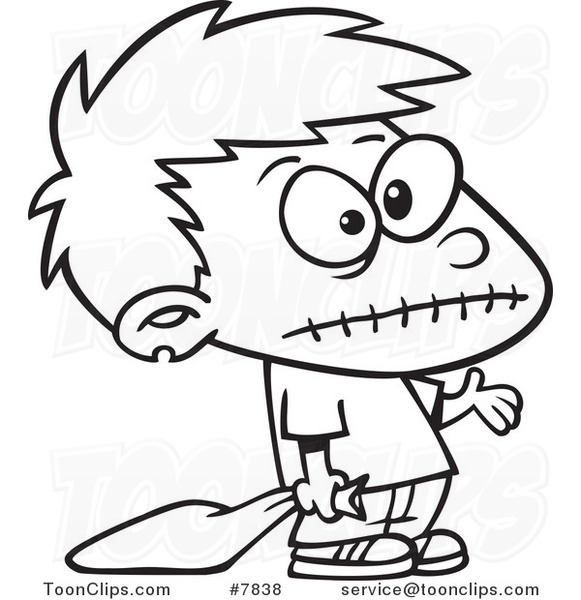 581x600 Cartoon Black And White Line Drawing Of A Frankenstein Boy Trick