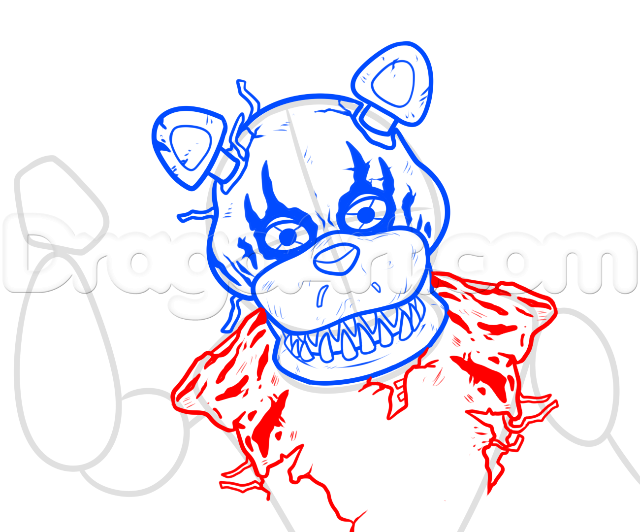 1300x1080 How To Draw Nightmare Freddy Fazbear, Step