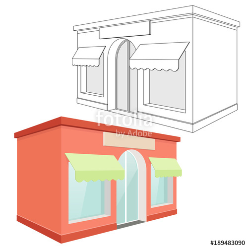 500x500 Store Front Red Building And Outline Drawing Stock Image