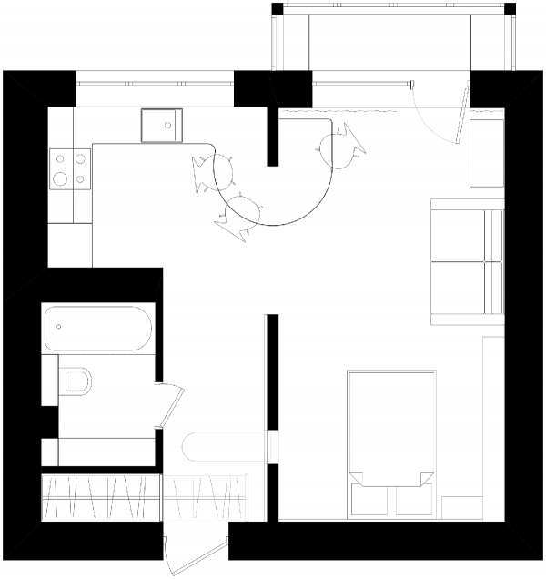 600x636 Contrasting Small Apartment Designs Free Cad Blocks Drawings