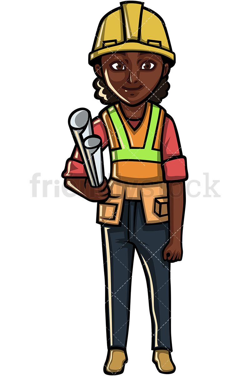 800x1200 Black Female Construction Worker Cartoon Vector Clipart Girls