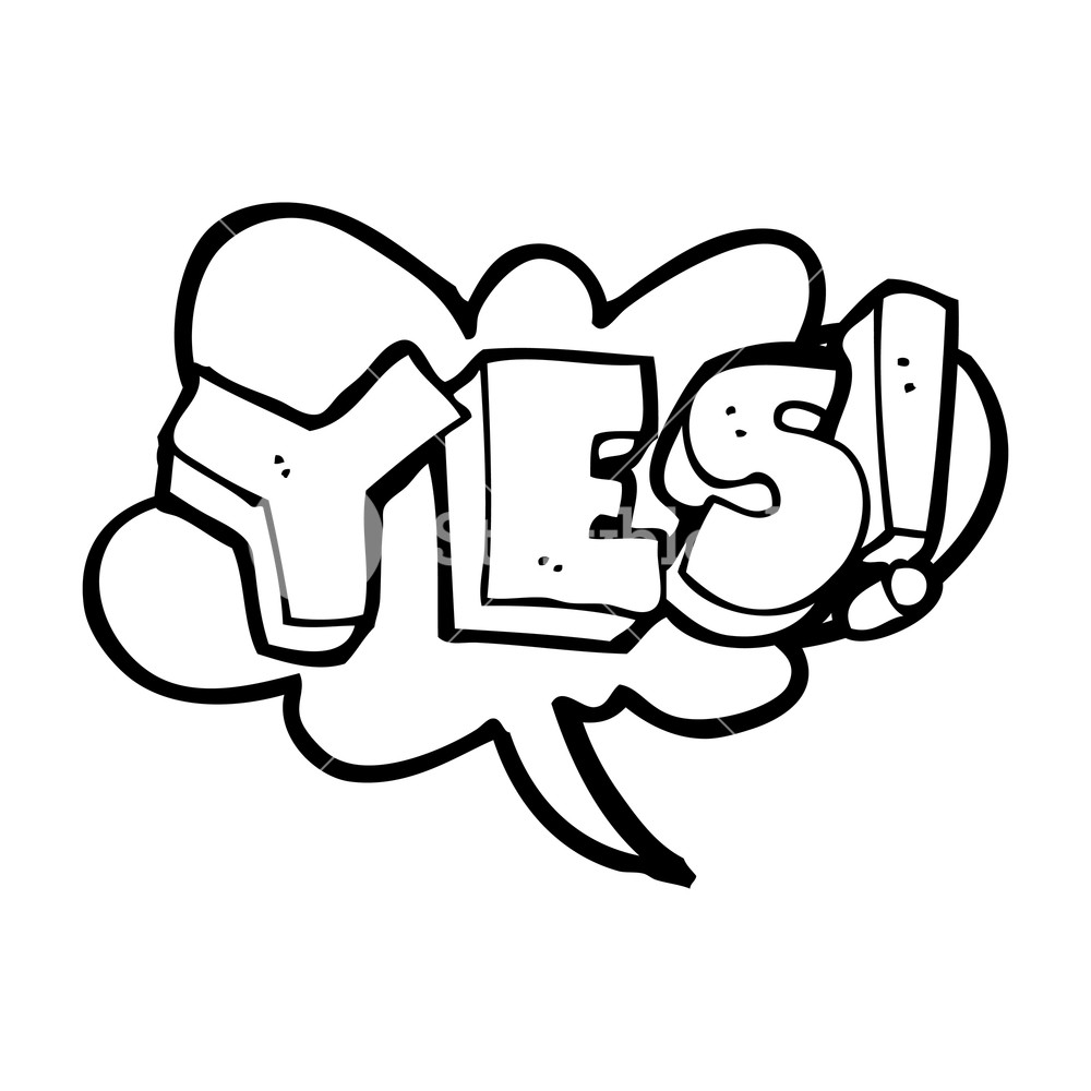 1000x1000 Freehand Drawn Black And White Cartoon Yes Design Element Royalty