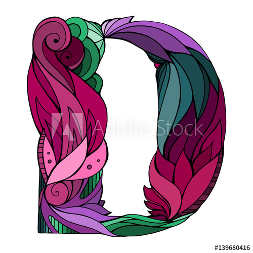 500x500 Coloring Freehand Drawing Capital Letter D With Floral Doodle
