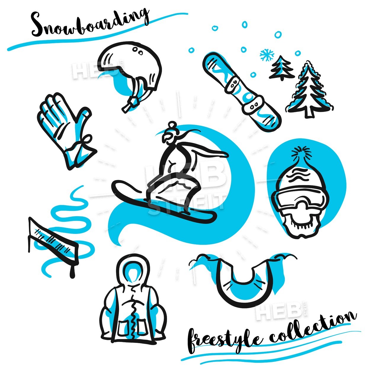 1280x1280 Snowboarding Freestyle Collection Hand Drawn Set Hebstreit