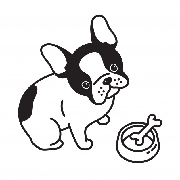 626x626 Dog Vector French Bulldog Bone Bowl Puppy Cartoon Vector Premium
