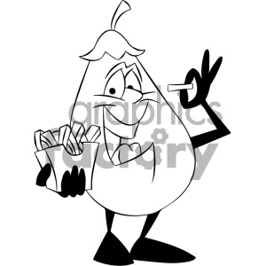 300x300 Black And White Cartoon Eggplant Eating French Fries Clipart Royalty