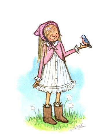 377x480 Little Girl With Bluebird