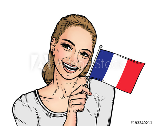 500x409 Smiling Young Woman Holding French Flag Isolated On A White
