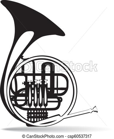 386x470 Vector Illustration Of Black And White French Horn Vector