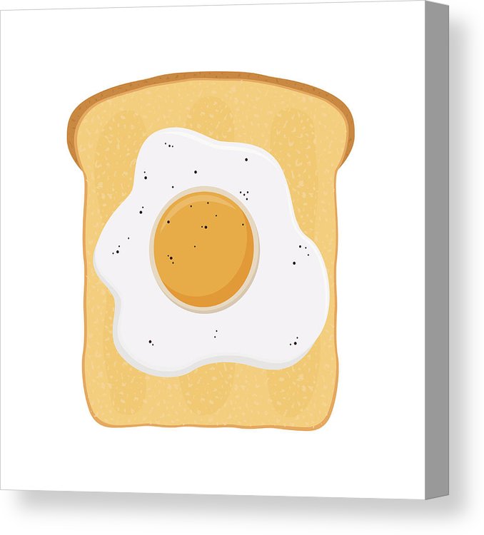 678x750 Fried Egg On Baked Toast, Bread Cartoon Flat Style Canvas Print