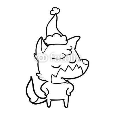 400x400 Friendly Line Drawing Of A Fox Wearing Santa Hat Buy Photos Ap
