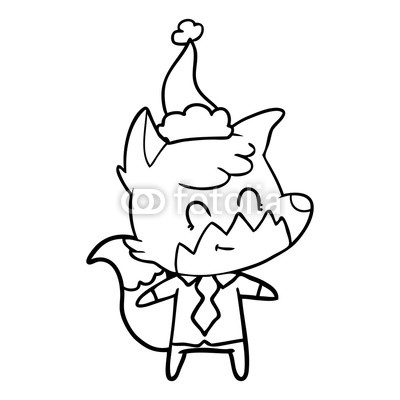 400x400 Line Drawing Of A Friendly Fox Wearing Santa Hat Buy Photos Ap