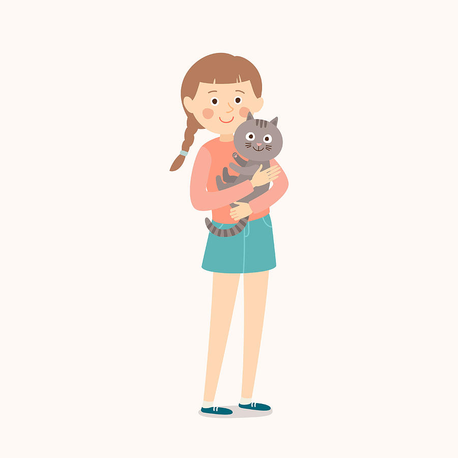 900x900 Happy Child With A Cat Teenage Girl With Her Cat Best Friends
