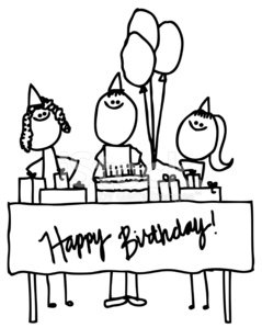 239x299 Three Stick Friends At A Birthday Party Stock Vectors