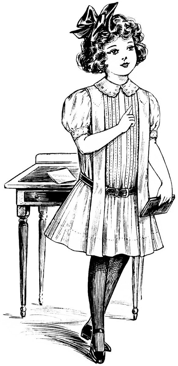 584x1200 This Black And White Clipart Image Features A Vintage School Girl