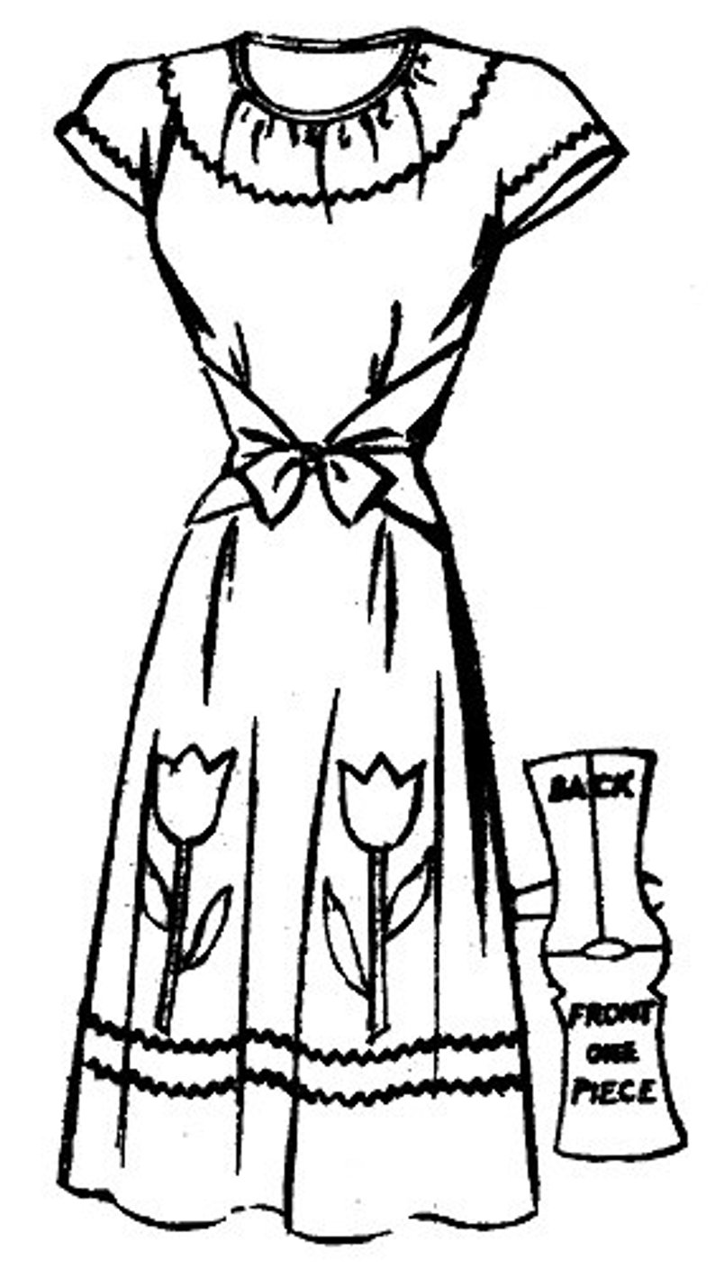 794x1408 Vintage Short Sleeve Wrap Dress Tulip Applique Frock Etsy