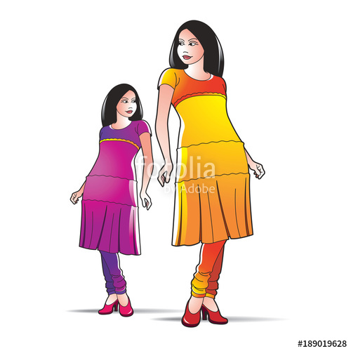 500x500 Fashion Girl In Frock Posing Vector Drawing Stock Image