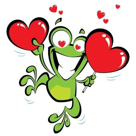 450x450 Crazy Frog Jumping Excited, Holding Two Big Hearts And Having