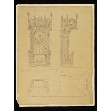 355x355 plan, front elevation, side elevation, and two details