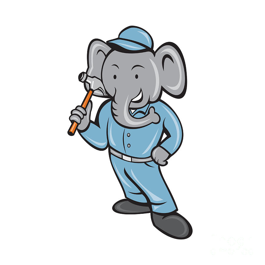 900x900 Elephant Builder Holding Hammer Cartoon Digital Art