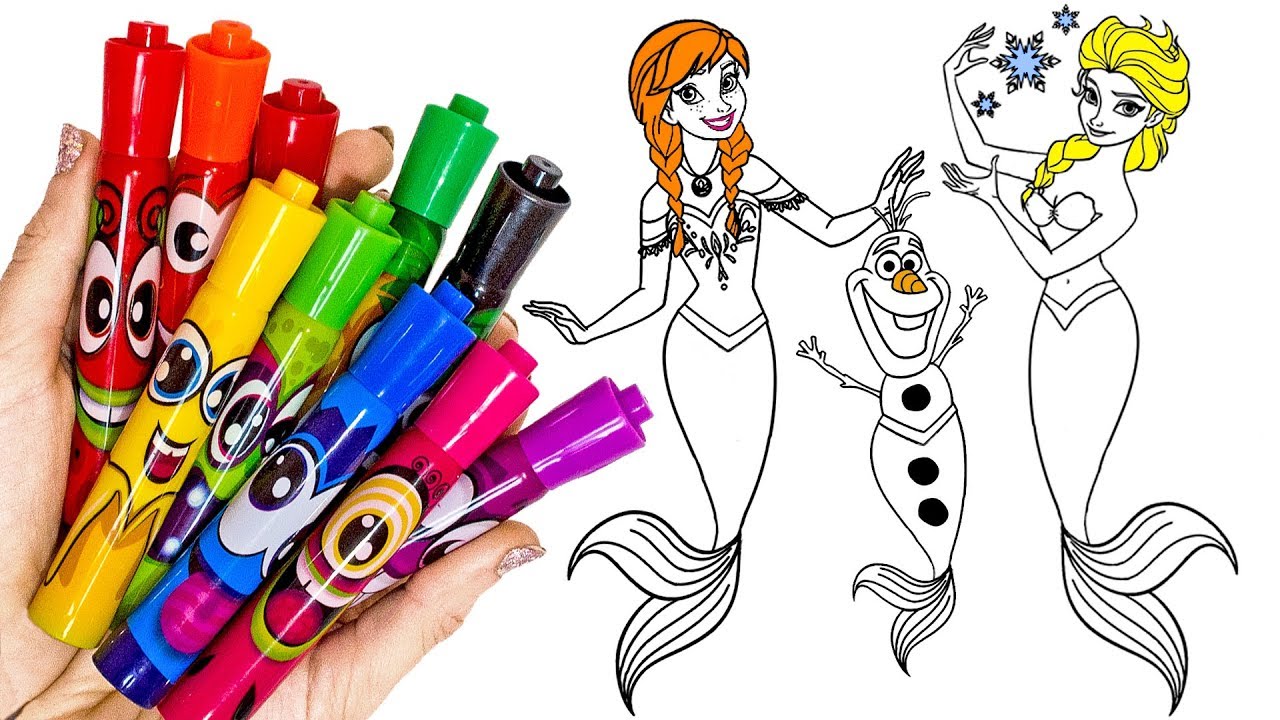 1280x720 Glitter Drawing Coloring Mermaids Disney's Frozen Characters