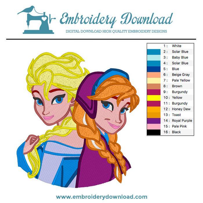 700x700 Elsa And Ana Frozen Disney Embroidery Design For Instant Download