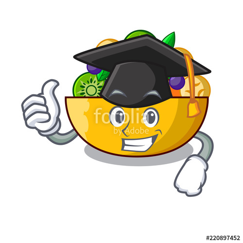 500x500 Graduation Cartoon Bowl Healthy Fresh Fruit Salad Stock Image