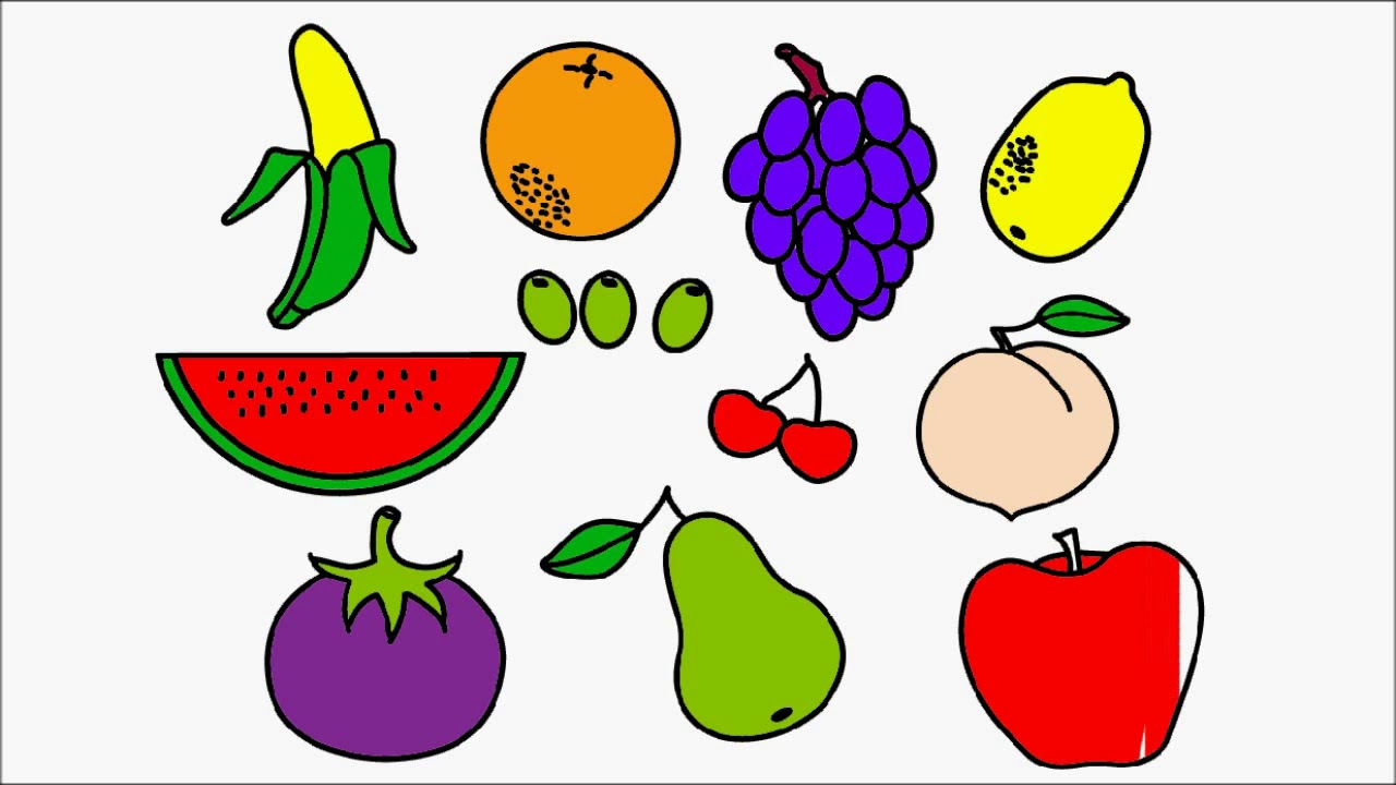 1280x720 How To Draw Fruits Learn Fruits Names Coloring Book For Kids